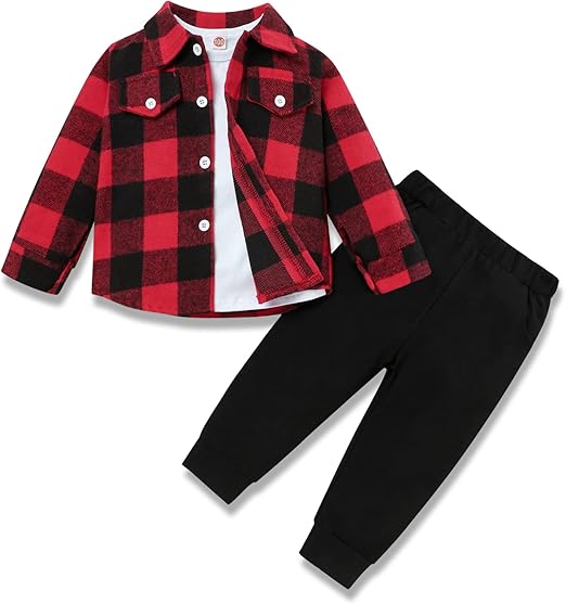 Stylish 3 Piece Toddler Outfit - Flannel Shirt and Pants for Toddlers