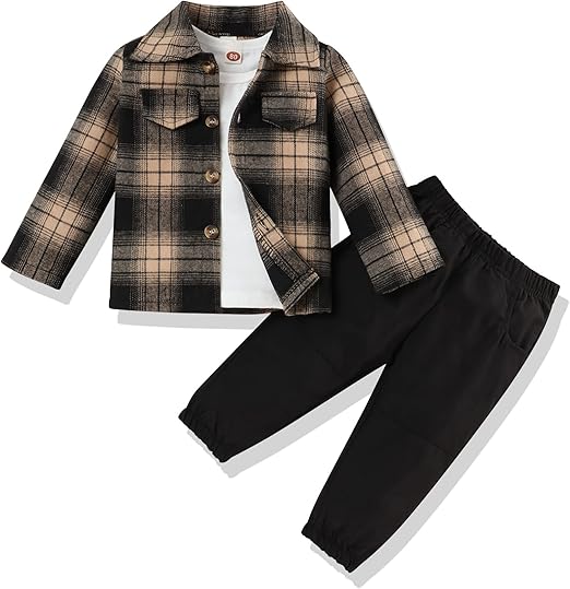 Stylish 3 Piece Toddler Outfit - Flannel Shirt and Pants for Toddlers