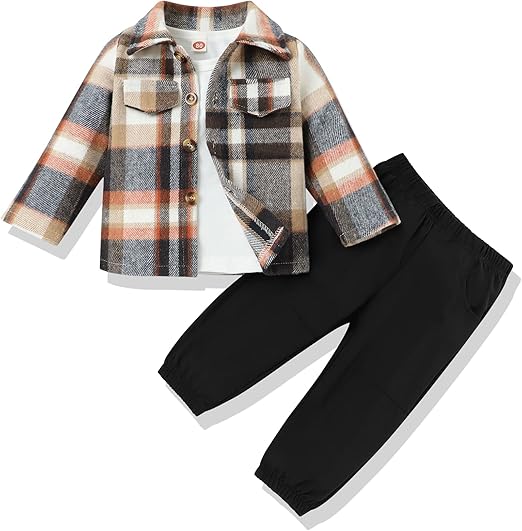 Stylish 3 Piece Toddler Outfit - Flannel Shirt and Pants for Toddlers