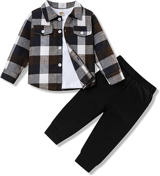 Stylish 3 Piece Toddler Outfit - Flannel Shirt and Pants for Toddlers